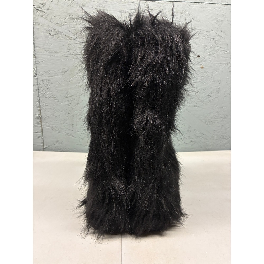 Monki Faux Fur Snow Boots Womens 6.5 Black Winter Warm Chunky Platform Cozy - Picture 5 of 9